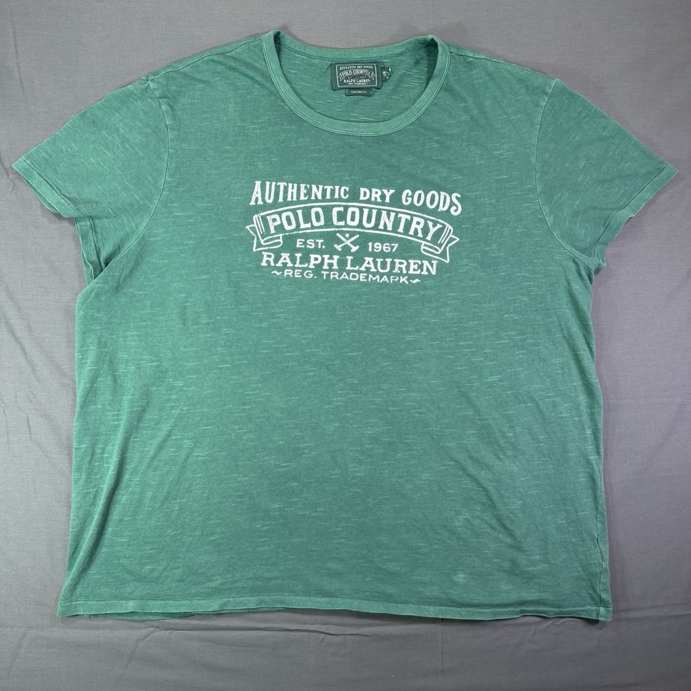 Polo Ralph Lauren Country T Shirt Mens XL Green Custom Fit Graphic Print Dry